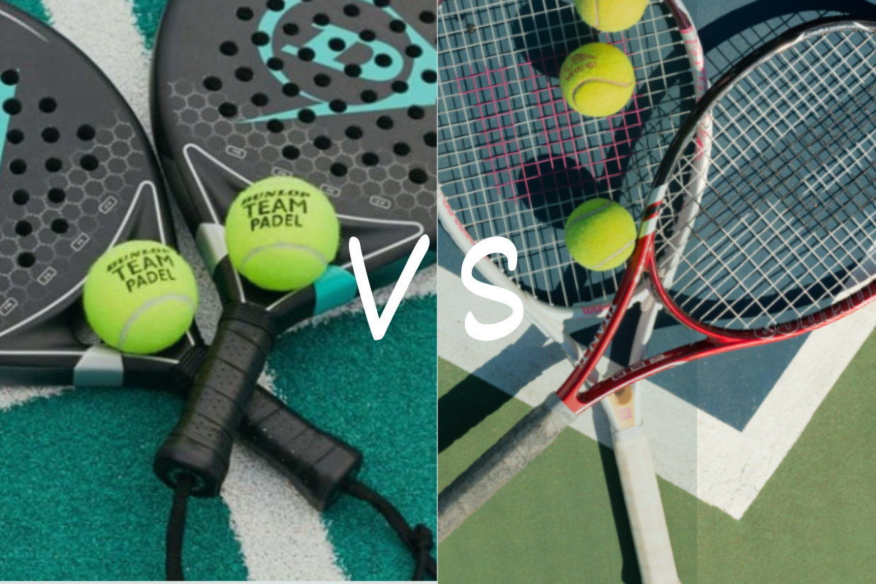 Side-by-side comparison of tennis and padel courts showing the difference in size and enclosure